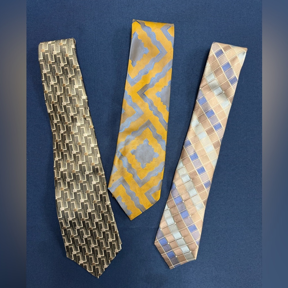 Elegant Men's Tie Set - Gold, Silver, and Tan